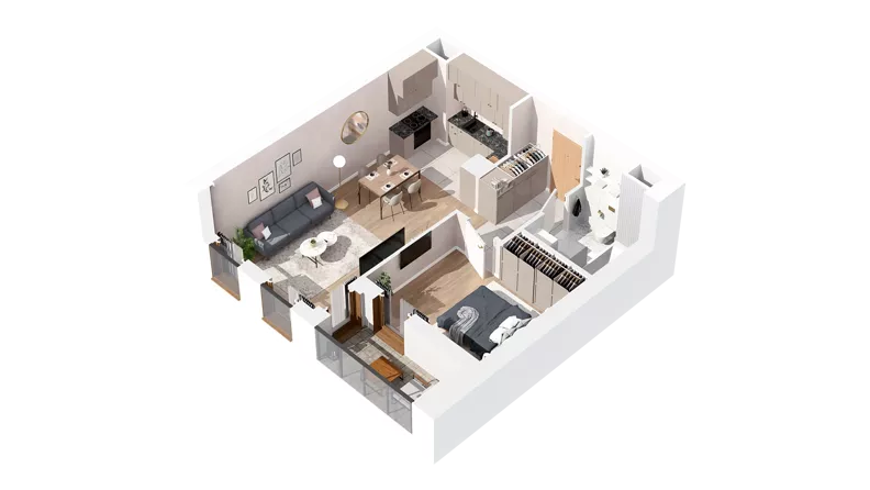 2 pokoje, mieszkanie 47,90 m², piętro 2, oferta nr 2.02.B19, Ogrody Andersa IV, Gliwice, Wojska Polskiego, ul. J. Sowińskiego