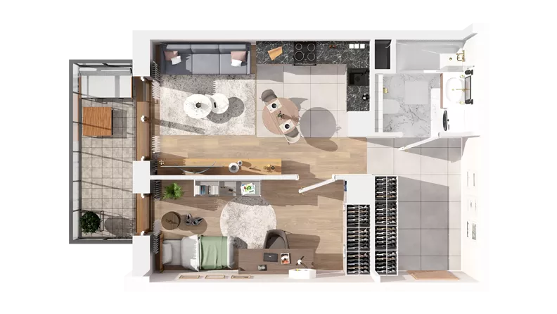 2 pokoje, mieszkanie 40,19 m², piętro 2, oferta nr 2.02.E19, Ogrody Andersa IV, Gliwice, Wojska Polskiego, ul. J. Sowińskiego