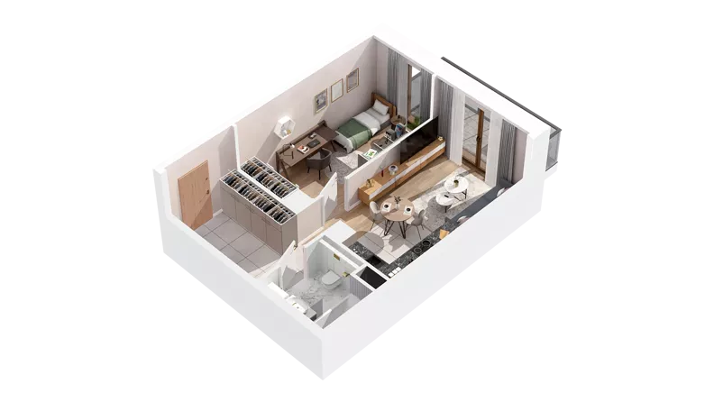 2 pokoje, mieszkanie 40,19 m², piętro 2, oferta nr 2.02.E19, Ogrody Andersa IV, Gliwice, Wojska Polskiego, ul. J. Sowińskiego