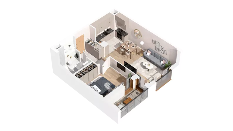 2 pokoje, mieszkanie 47,87 m², piętro 3, oferta nr 2.03.B26, Ogrody Andersa IV, Gliwice, Wojska Polskiego, ul. J. Sowińskiego
