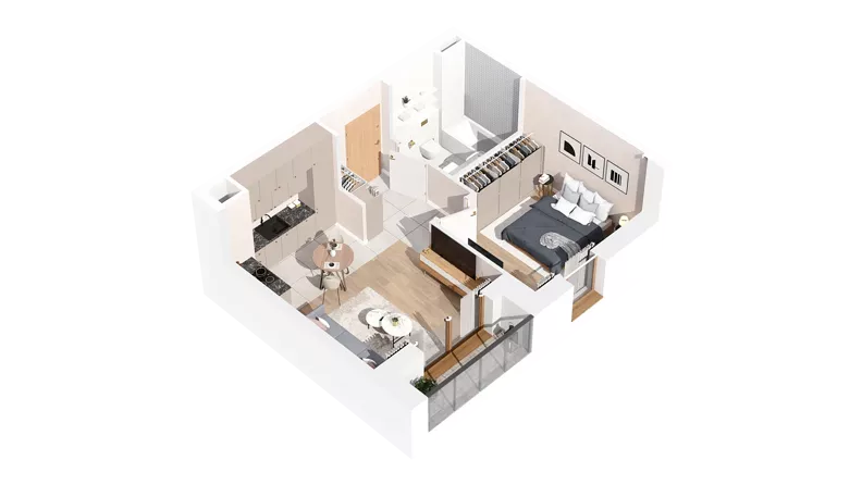 2 pokoje, mieszkanie 37,63 m², piętro 3, oferta nr 2.03.B30, Ogrody Andersa IV, Gliwice, Wojska Polskiego, ul. J. Sowińskiego