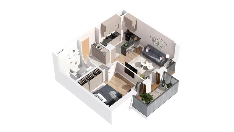 2 pokoje, mieszkanie 41,08 m², piętro 3, oferta nr 2.03.D24, Ogrody Andersa IV, Gliwice, Wojska Polskiego, ul. J. Sowińskiego