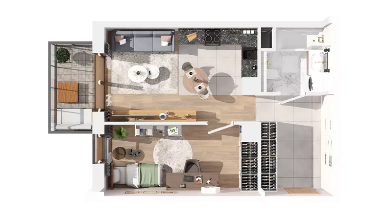 2 pokoje, mieszkanie 40,19 m², piętro 3, oferta nr 2.03.E27, Ogrody Andersa IV, Gliwice, Wojska Polskiego, ul. J. Sowińskiego