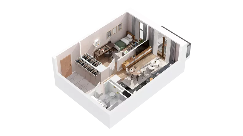 2 pokoje, mieszkanie 40,19 m², piętro 3, oferta nr 2.03.E27, Ogrody Andersa IV, Gliwice, Wojska Polskiego, ul. J. Sowińskiego