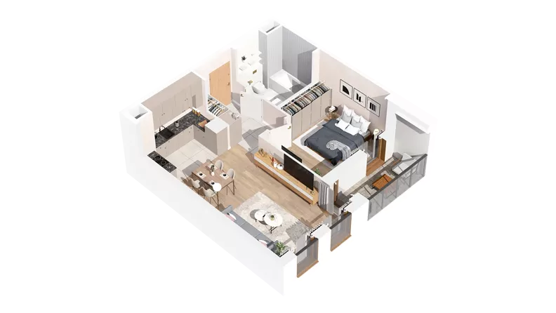 2 pokoje, mieszkanie 48,06 m², piętro 3, oferta nr 2.03.E29, Ogrody Andersa IV, Gliwice, Wojska Polskiego, ul. J. Sowińskiego