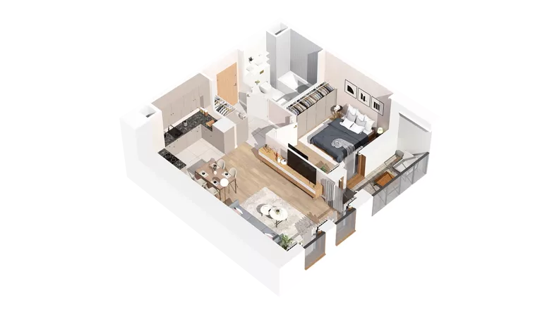 2 pokoje, mieszkanie 47,96 m², piętro 4, oferta nr 2.04.A21, Ogrody Andersa IV, Gliwice, Wojska Polskiego, ul. J. Sowińskiego