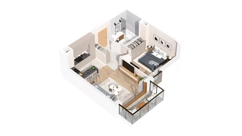 2 pokoje, mieszkanie 41,07 m², piętro 1, oferta nr 3.01.A14, Ogrody Andersa IV, Gliwice, Wojska Polskiego, ul. J. Sowińskiego