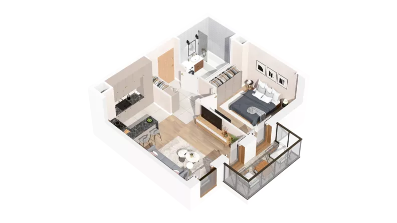 2 pokoje, mieszkanie 41,06 m², piętro 3, oferta nr 3.03.A29, Ogrody Andersa IV, Gliwice, Wojska Polskiego, ul. J. Sowińskiego