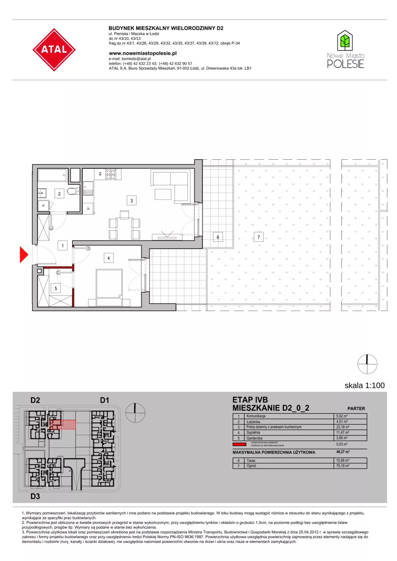 2 pokoje, mieszkanie 48,26 m², parter, oferta nr D2_0_2, Nowe Miasto Polesie IV, Łódź, Polesie, Lublinek-Pienista, ul. Pienista
