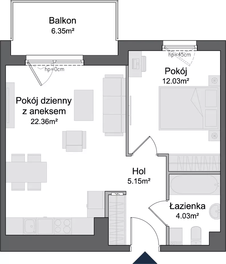 2 pokoje, mieszkanie 43,57 m², piętro 4, oferta nr 1.4.02, Osiedle Rytelska, Gdańsk, Orunia Górna-Gdańsk Południe, ul. Rytelska