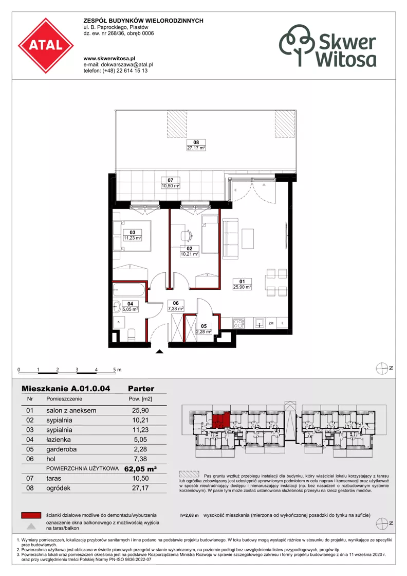 3 pokoje, mieszkanie 62,04 m², parter, oferta nr A01.0.04, Skwer Witosa, Piastów, ul. Bodycha/Witosa