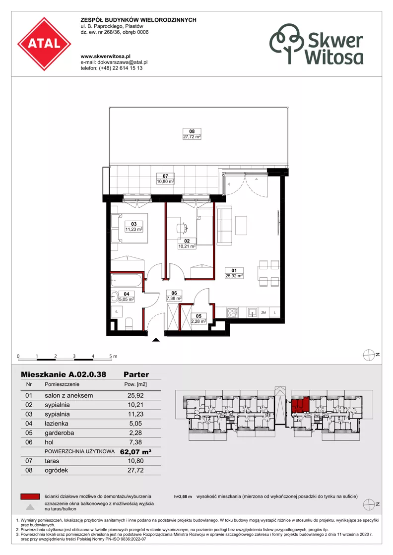 3 pokoje, mieszkanie 62,06 m², parter, oferta nr A02.0.38, Skwer Witosa, Piastów, ul. Bodycha/Witosa