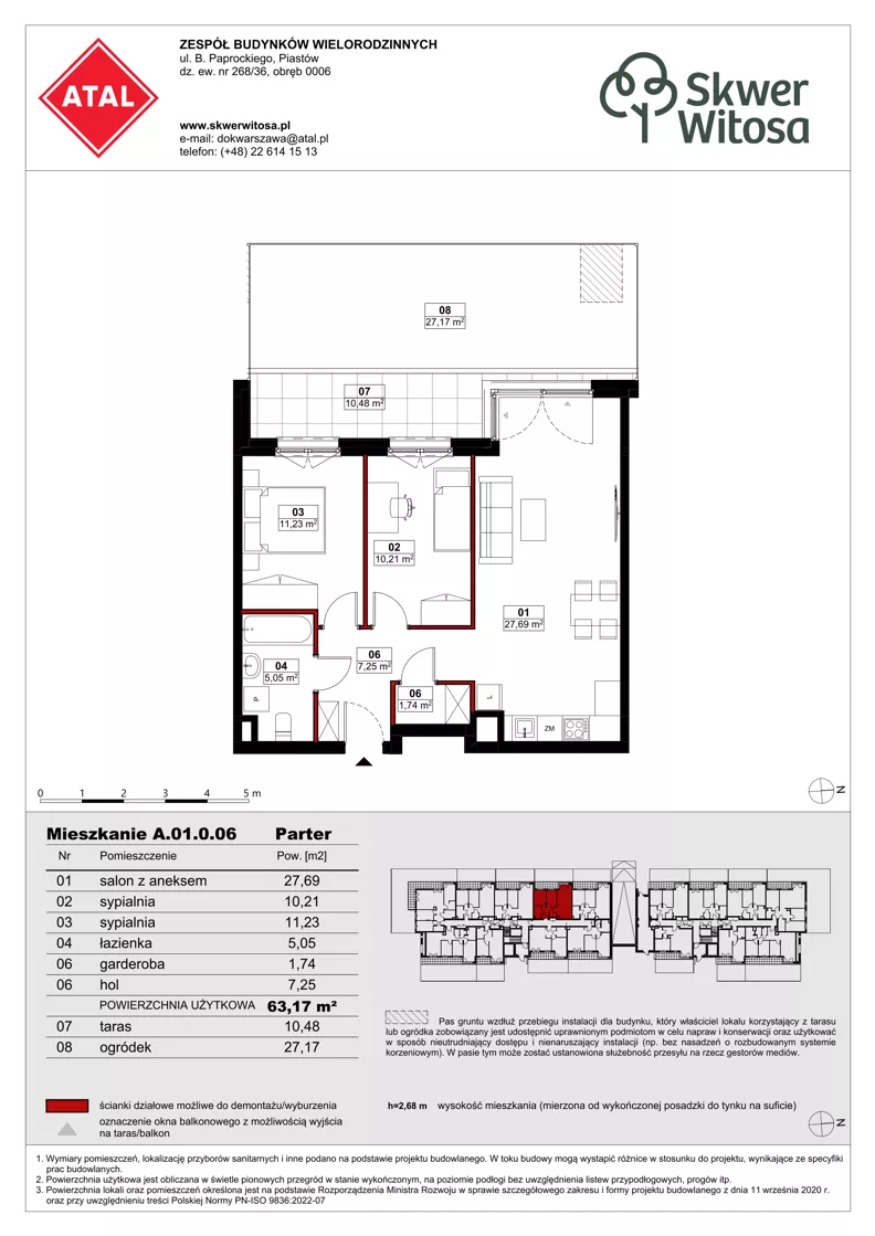 3 pokoje, mieszkanie 63,17 m², parter, oferta nr A01.0.06, Skwer Witosa, Piastów, ul. Bodycha/Witosa