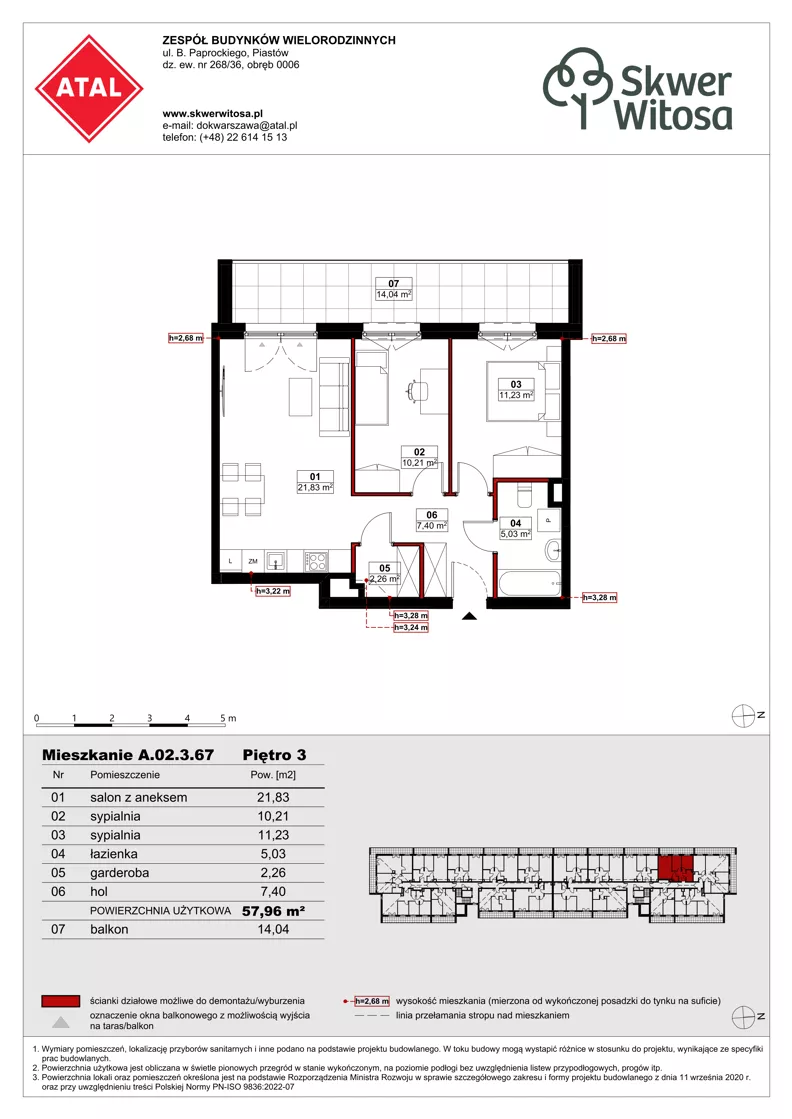 3 pokoje, mieszkanie 57,95 m², piętro 3, oferta nr A02.3.67, Skwer Witosa, Piastów, ul. Bodycha/Witosa