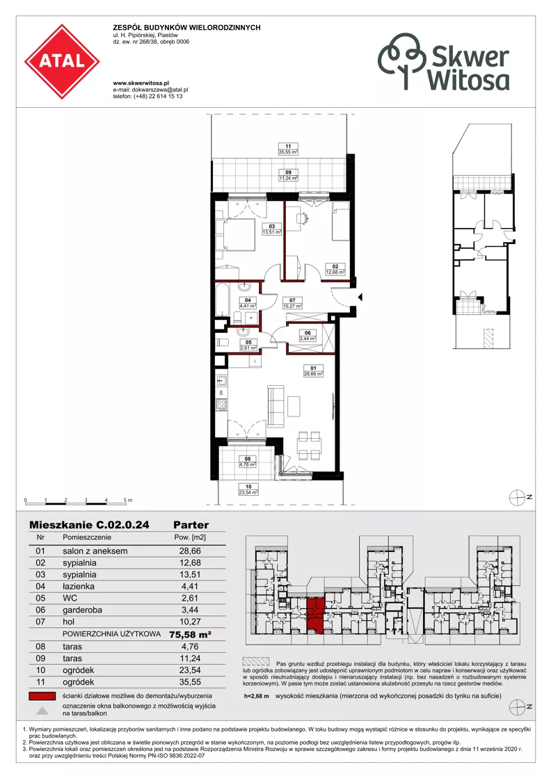 3 pokoje, mieszkanie 75,54 m², parter, oferta nr C02.0.24, Skwer Witosa, Piastów, ul. Bodycha/Witosa