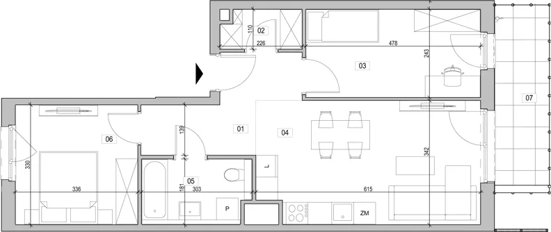3 pokoje, mieszkanie 57,73 m², piętro 1, oferta nr B.1.15, ATAL Unii Lubelskiej, Poznań, Rataje, Starołęka, ul. Heleny Tadeuszak