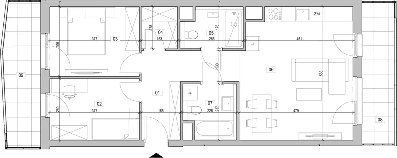 3 pokoje, mieszkanie 67,43 m², piętro 2, oferta nr B.2.16, ATAL Unii Lubelskiej, Poznań, Rataje, Starołęka, ul. Heleny Tadeuszak