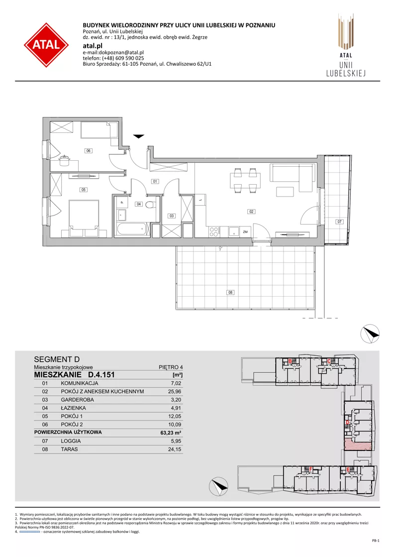 3 pokoje, mieszkanie 63,23 m², piętro 4, oferta nr D.4.151, ATAL Unii Lubelskiej, Poznań, Rataje, Starołęka, ul. Heleny Tadeuszak
