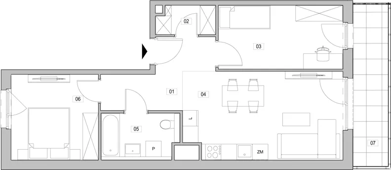 3 pokoje, mieszkanie 58,08 m², piętro 5, oferta nr B.5.27, ATAL Unii Lubelskiej, Poznań, Rataje, Starołęka, ul. Heleny Tadeuszak