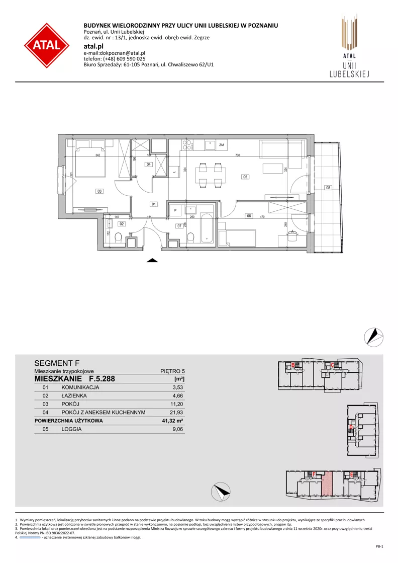 3 pokoje, mieszkanie 65,11 m², piętro 5, oferta nr F.5.288, ATAL Unii Lubelskiej, Poznań, Rataje, Starołęka, ul. Heleny Tadeuszak
