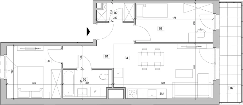 3 pokoje, mieszkanie 57,98 m², piętro 6, oferta nr B.6.30, ATAL Unii Lubelskiej, Poznań, Rataje, Starołęka, ul. Heleny Tadeuszak