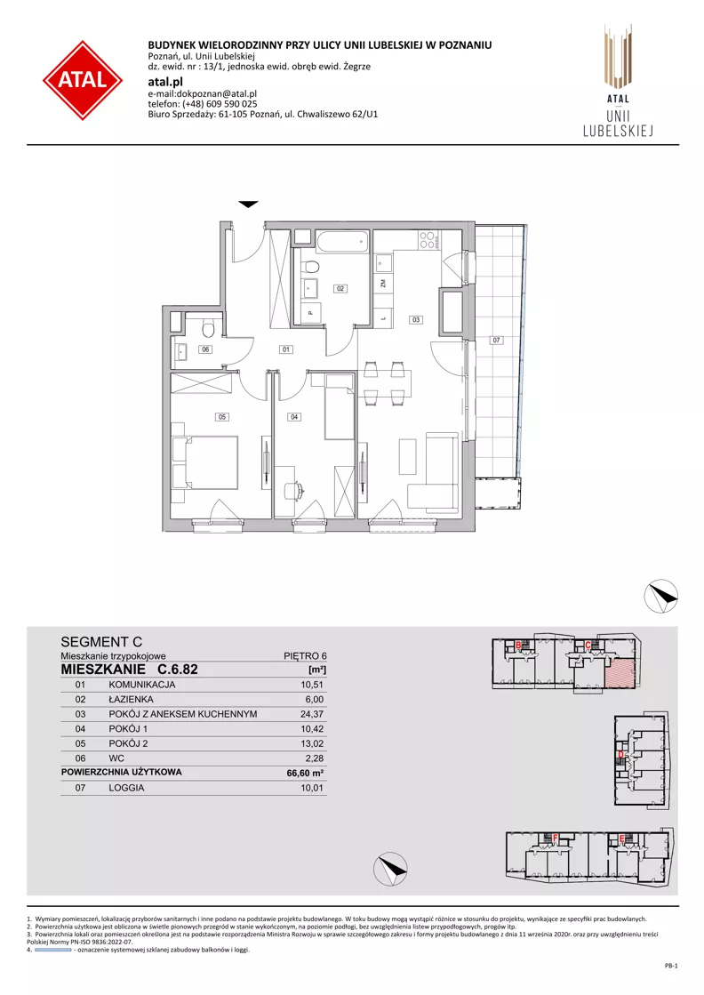 3 pokoje, mieszkanie 66,60 m², piętro 6, oferta nr C.6.82, ATAL Unii Lubelskiej, Poznań, Rataje, Starołęka, ul. Heleny Tadeuszak