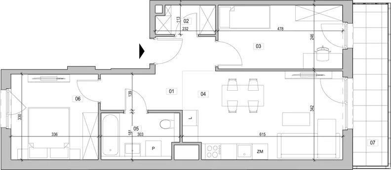3 pokoje, mieszkanie 58,08 m², piętro 7, oferta nr B.7.33, ATAL Unii Lubelskiej, Poznań, Rataje, Starołęka, ul. Heleny Tadeuszak