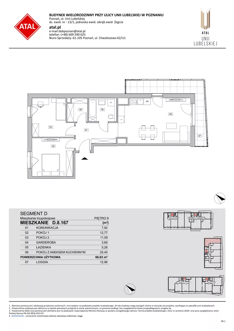 3 pokoje, mieszkanie 66,63 m², piętro 8, oferta nr D.8.167, ATAL Unii Lubelskiej, Poznań, Rataje, Starołęka, ul. Heleny Tadeuszak