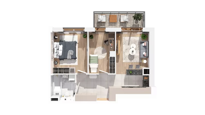 3 pokoje, mieszkanie 53,45 m², piętro 1, oferta nr 2.01.C03, Ogrody Andersa IV, Gliwice, Wojska Polskiego, ul. J. Sowińskiego