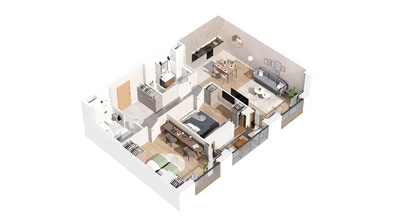 3 pokoje, mieszkanie 75,69 m², piętro 1, oferta nr 2.01.E12, Ogrody Andersa IV, Gliwice, Wojska Polskiego, ul. J. Sowińskiego