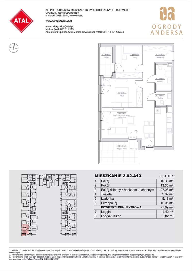 3 pokoje, mieszkanie 71,69 m², piętro 2, oferta nr 2.02.A13, Ogrody Andersa IV, Gliwice, Wojska Polskiego, ul. J. Sowińskiego