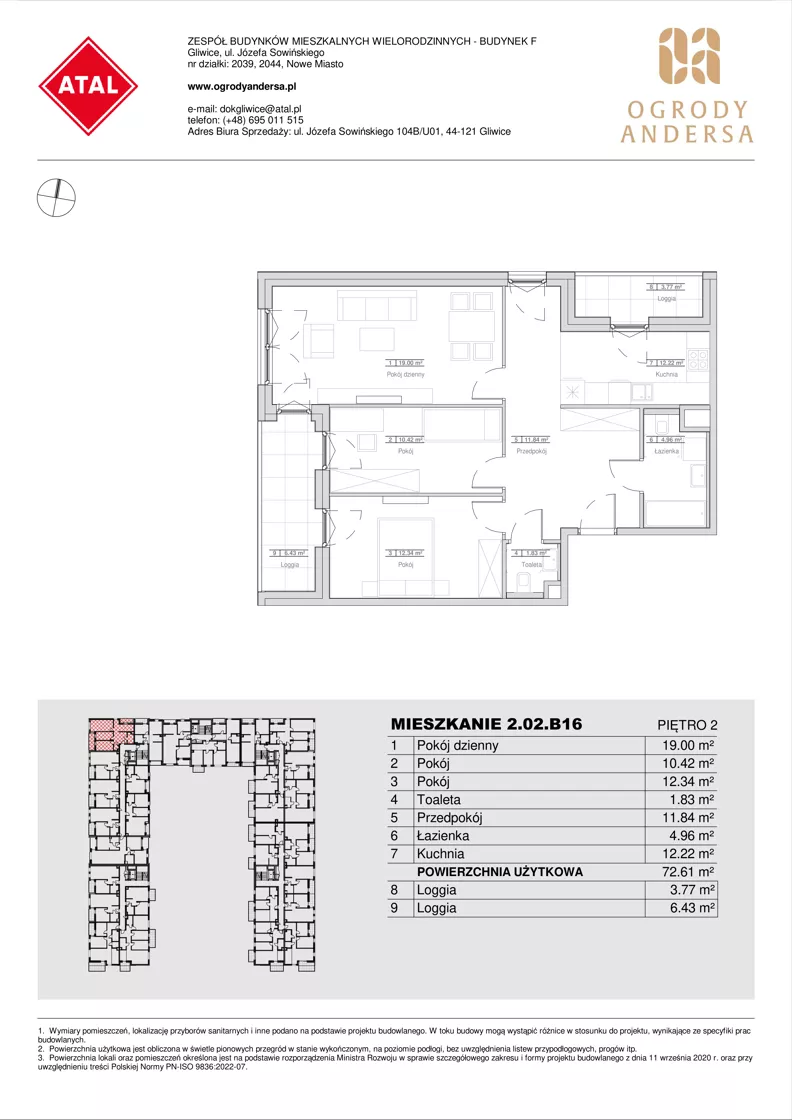3 pokoje, mieszkanie 72,61 m², piętro 2, oferta nr 2.02.B16, Ogrody Andersa IV, Gliwice, Wojska Polskiego, ul. J. Sowińskiego