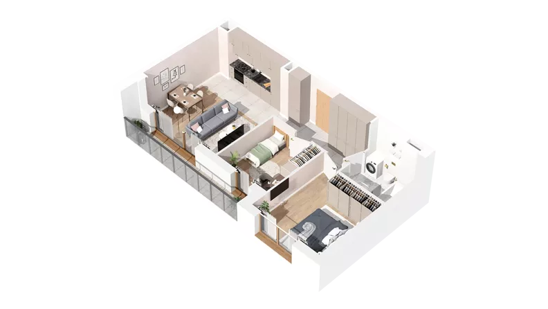 3 pokoje, mieszkanie 55,74 m², piętro 4, oferta nr 2.04.B37, Ogrody Andersa IV, Gliwice, Wojska Polskiego, ul. J. Sowińskiego
