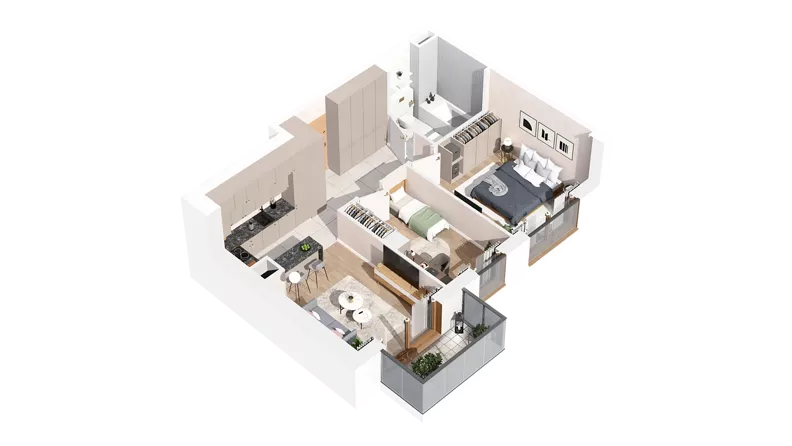 3 pokoje, mieszkanie 53,45 m², piętro 4, oferta nr 2.04.C12, Ogrody Andersa IV, Gliwice, Wojska Polskiego, ul. J. Sowińskiego