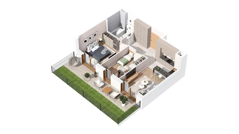 3 pokoje, mieszkanie 51,98 m², parter, oferta nr 3.00.C02, Ogrody Andersa IV, Gliwice, Wojska Polskiego, ul. J. Sowińskiego