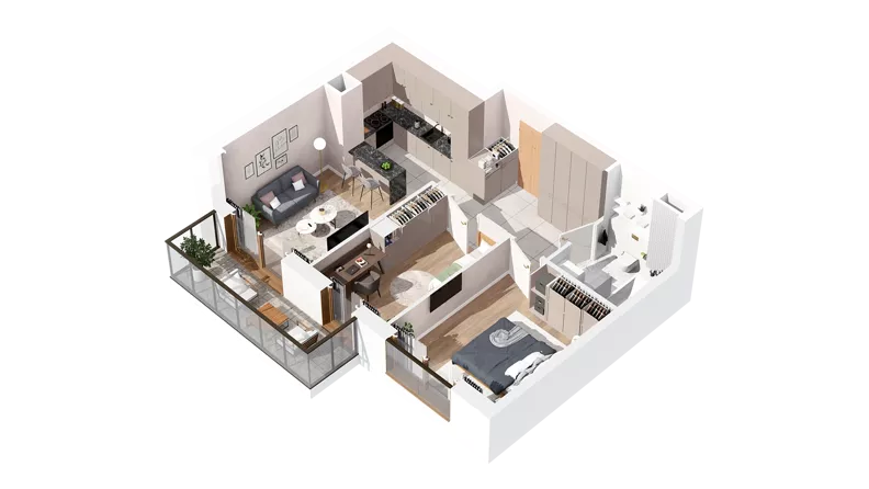 3 pokoje, mieszkanie 53,36 m², piętro 1, oferta nr 3.01.B03, Ogrody Andersa IV, Gliwice, Wojska Polskiego, ul. J. Sowińskiego