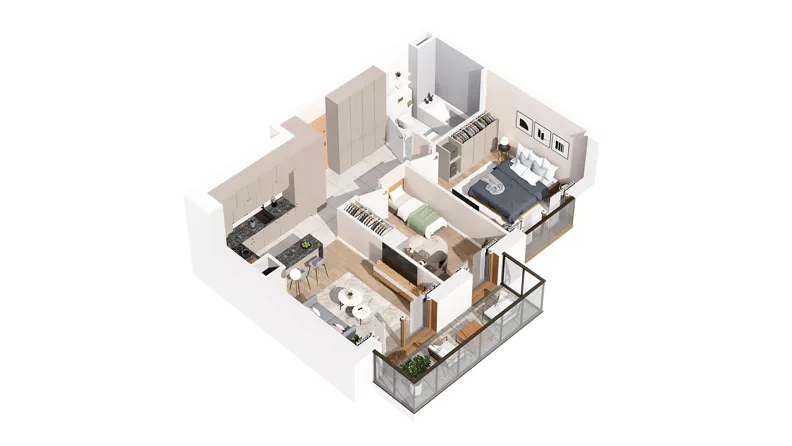 3 pokoje, mieszkanie 53,36 m², piętro 1, oferta nr 3.01.B03, Ogrody Andersa IV, Gliwice, Wojska Polskiego, ul. J. Sowińskiego