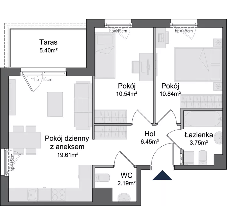 3 pokoje, mieszkanie 53,38 m², piętro 4, oferta nr 1.4.04, Osiedle Rytelska, Gdańsk, Orunia Górna-Gdańsk Południe, ul. Rytelska