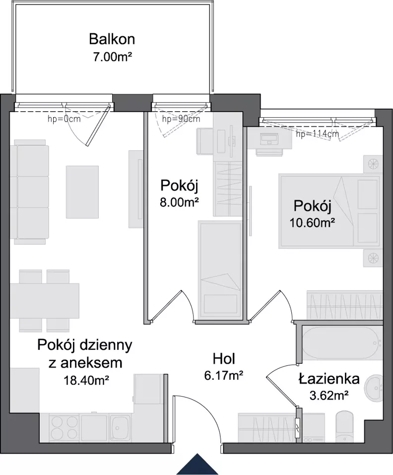 3 pokoje, mieszkanie 46,79 m², piętro 1, oferta nr 1.1.06, Osiedle Rytelska, Gdańsk, Orunia Górna-Gdańsk Południe, ul. Rytelska