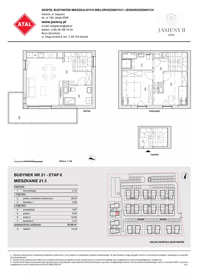 3 pokoje, mieszkanie 63,49 m², parter, oferta nr 21.3, ATAL Jasieny II, Gdańsk, Jasień, ul. Stężycka