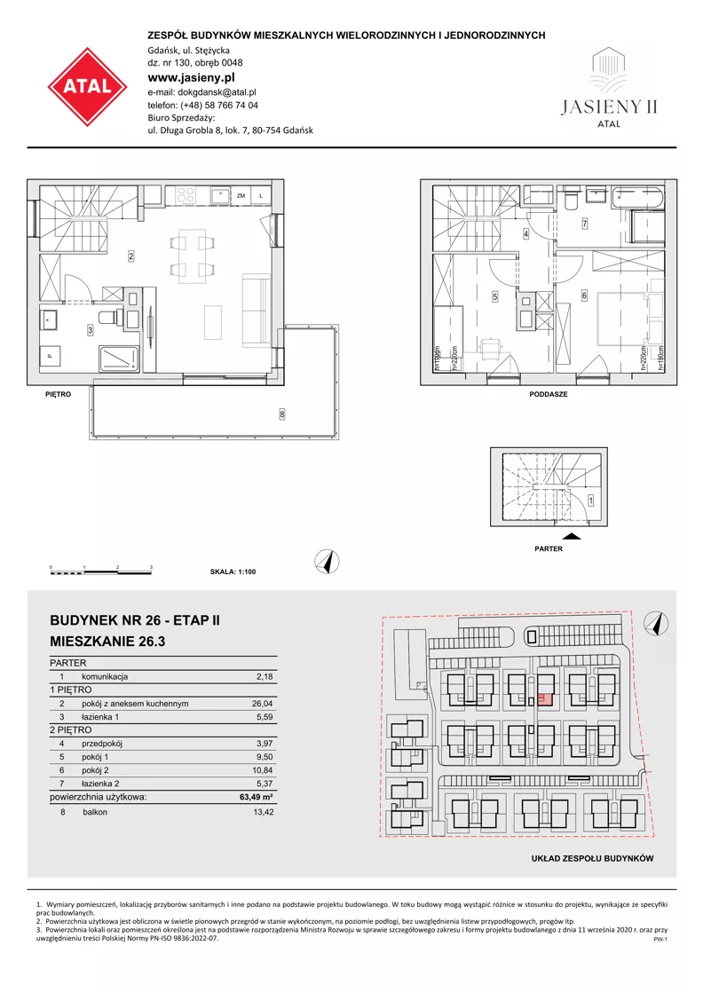3 pokoje, mieszkanie 63,49 m², parter, oferta nr 26.3, ATAL Jasieny II, Gdańsk, Jasień, ul. Stężycka