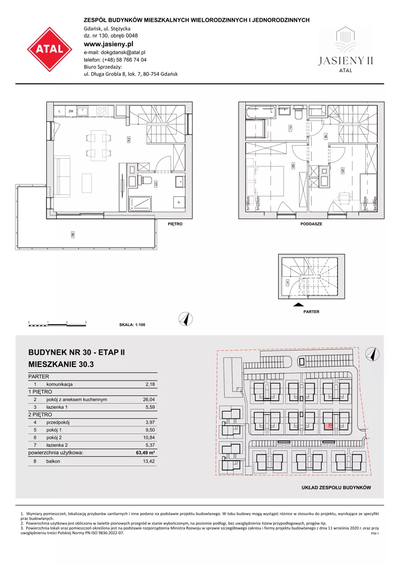 3 pokoje, mieszkanie 63,49 m², parter, oferta nr 30.3, ATAL Jasieny II, Gdańsk, Jasień, ul. Stężycka