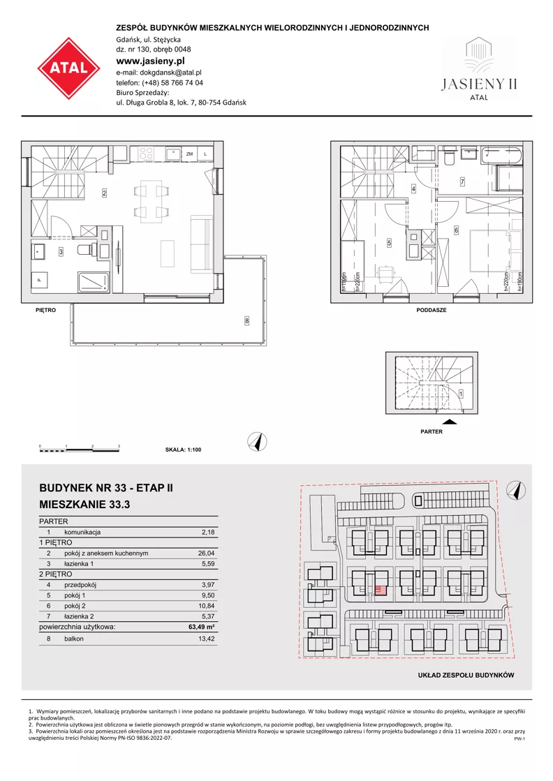 3 pokoje, mieszkanie 63,49 m², parter, oferta nr 33.3, ATAL Jasieny II, Gdańsk, Jasień, ul. Stężycka