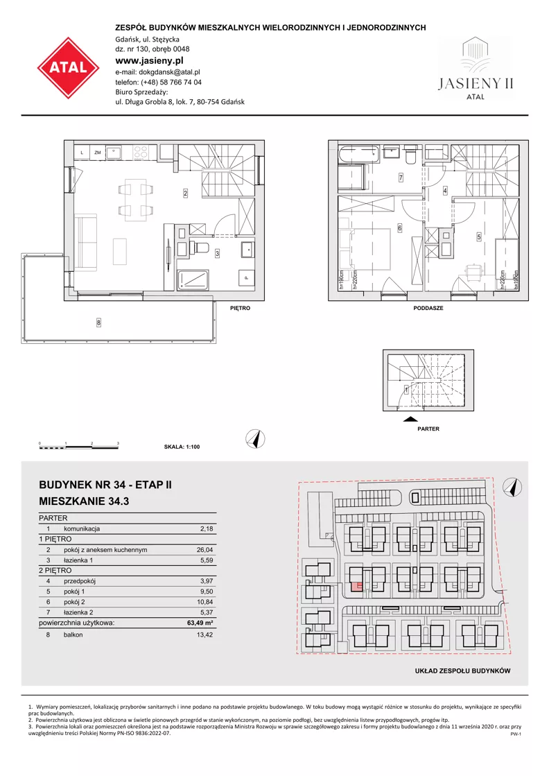 3 pokoje, mieszkanie 63,49 m², parter, oferta nr 34.3, ATAL Jasieny II, Gdańsk, Jasień, ul. Stężycka