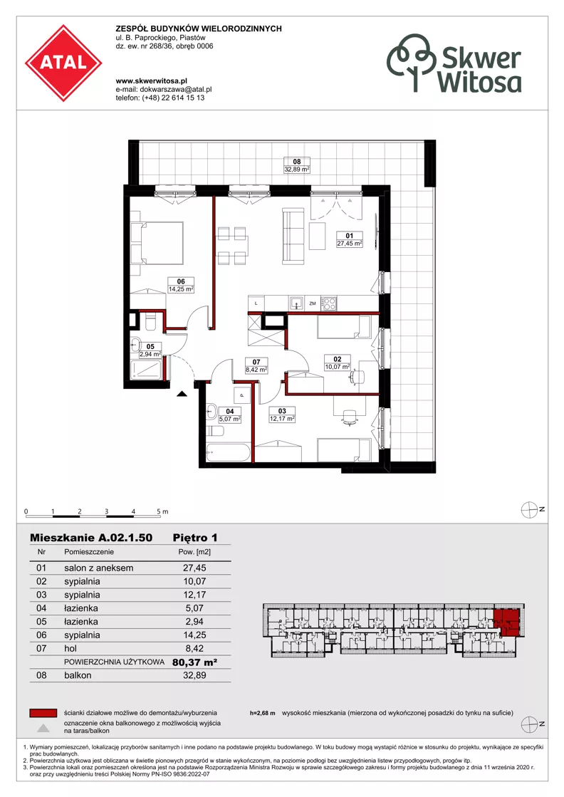 4 pokoje, mieszkanie 80,37 m², piętro 1, oferta nr A02.1.50, Skwer Witosa, Piastów, ul. Bodycha/Witosa