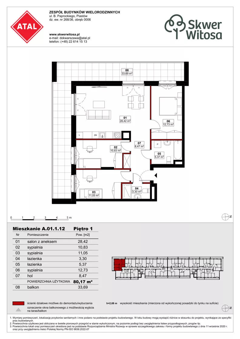4 pokoje, mieszkanie 80,17 m², piętro 1, oferta nr A01.1.12, Skwer Witosa, Piastów, ul. Bodycha/Witosa