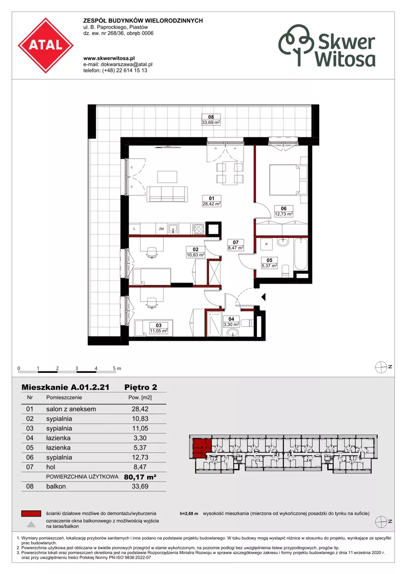 4 pokoje, mieszkanie 80,17 m², piętro 2, oferta nr A01.2.21, Skwer Witosa, Piastów, ul. Bodycha/Witosa