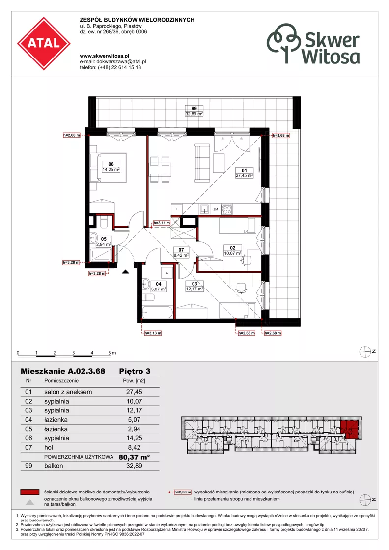 4 pokoje, mieszkanie 80,37 m², piętro 3, oferta nr A02.3.68, Skwer Witosa, Piastów, ul. Bodycha/Witosa