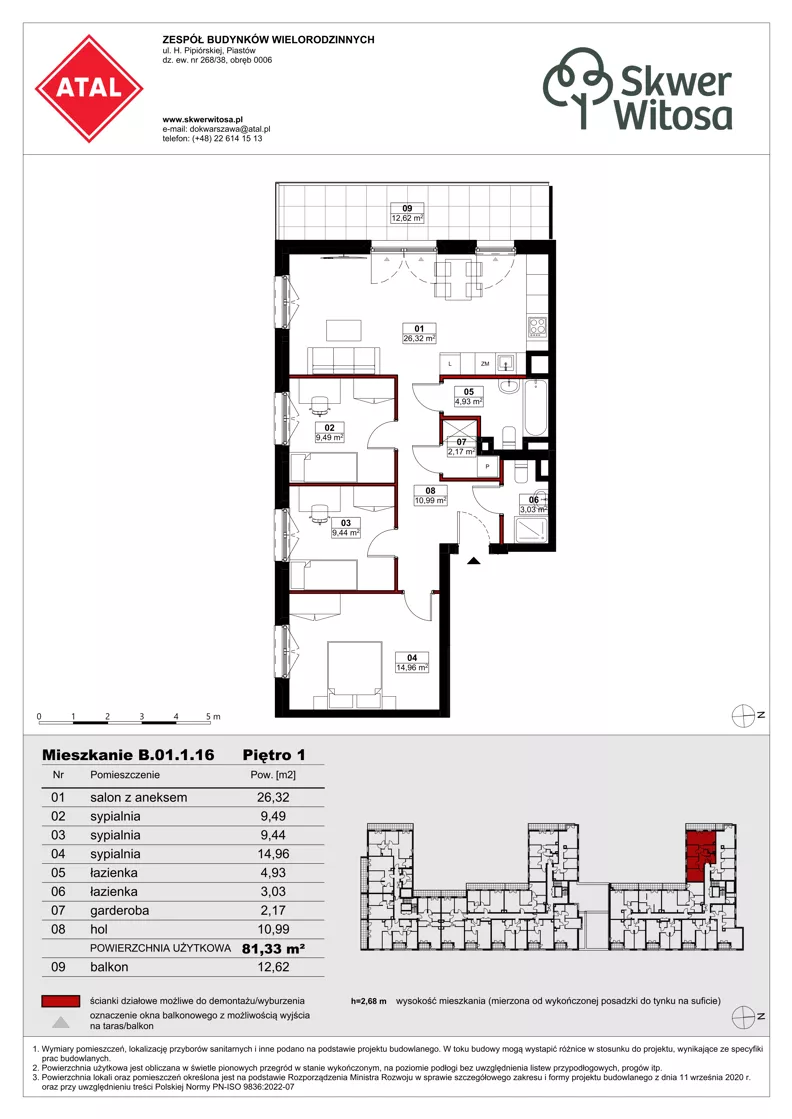 4 pokoje, mieszkanie 81,33 m², piętro 1, oferta nr B01.1.16, Skwer Witosa, Piastów, ul. Bodycha/Witosa