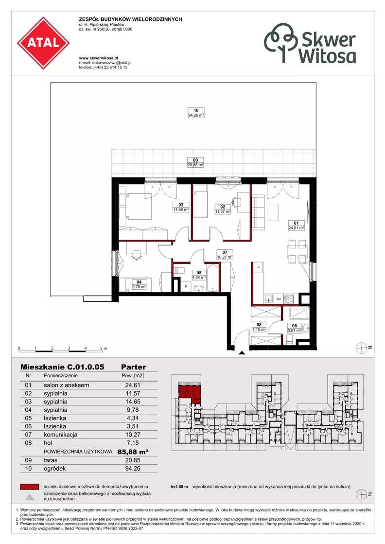 4 pokoje, mieszkanie 85,88 m², parter, oferta nr C01.0.05, Skwer Witosa, Piastów, ul. Bodycha/Witosa